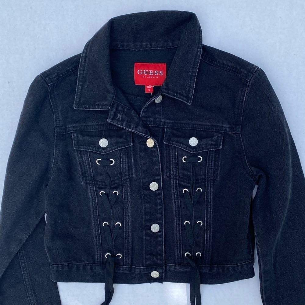 NEW GUESS Laced -Up Denim Jacket SZ S